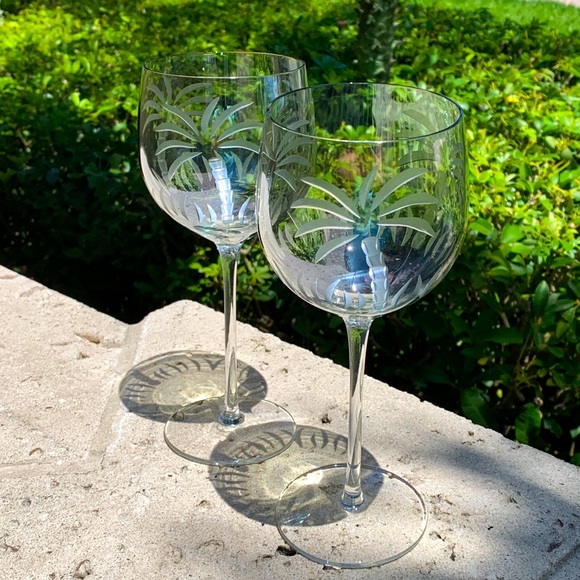 Lenox Dining Lenox British Colonial Etched Palm Tree Wine Glass Green 8 2 Tall I Pair Poshmark